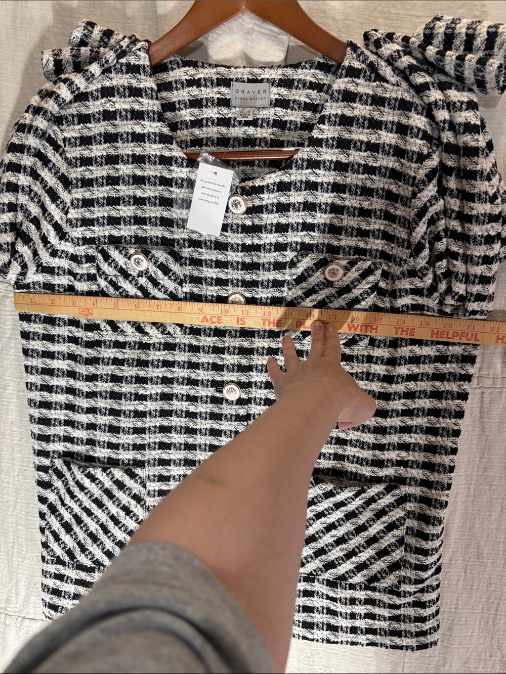 Susan Graver NWT Black and White Plaid Tweed Jacket Blazer L - Picture 7 of 8